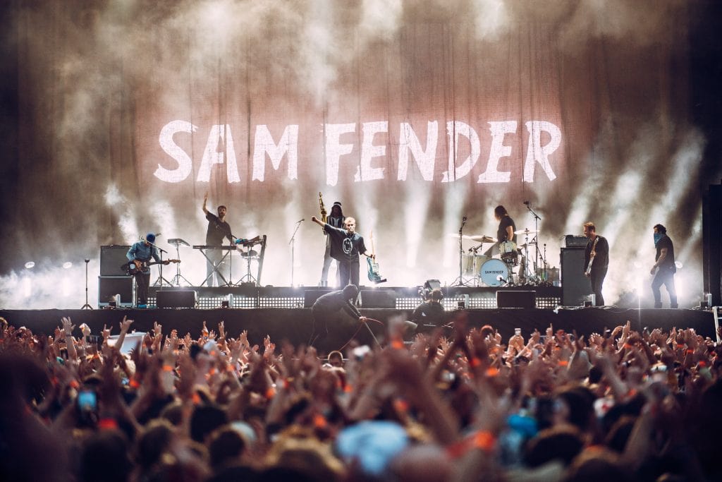Sam Fender performing on the main stage at Boardmasters Surf and Music Festival 2021, Newquay, Cornwall. UK Festival Photographer Will Bailey